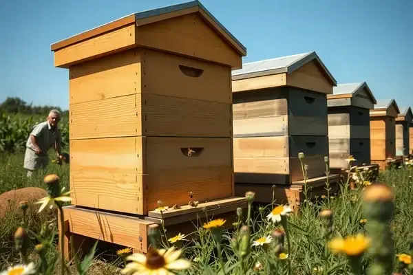 Bee hives placed among crops for natural pollination