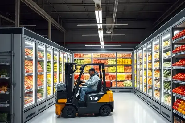 Fresh produce being loaded into cold storage facility
