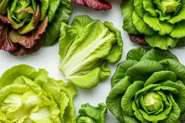 Fresh hydroponic lettuce varieties in shades of green and red