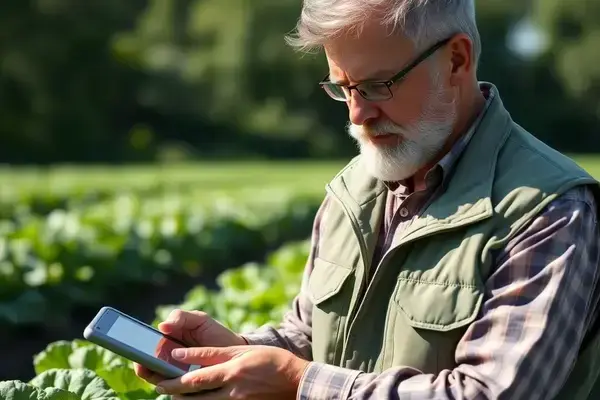 Agronomist inspecting crop health in the field