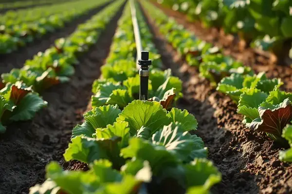 Modern drip irrigation system watering crops