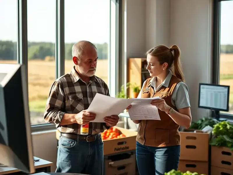 Bishop Stables team member discussing produce supply with a partner